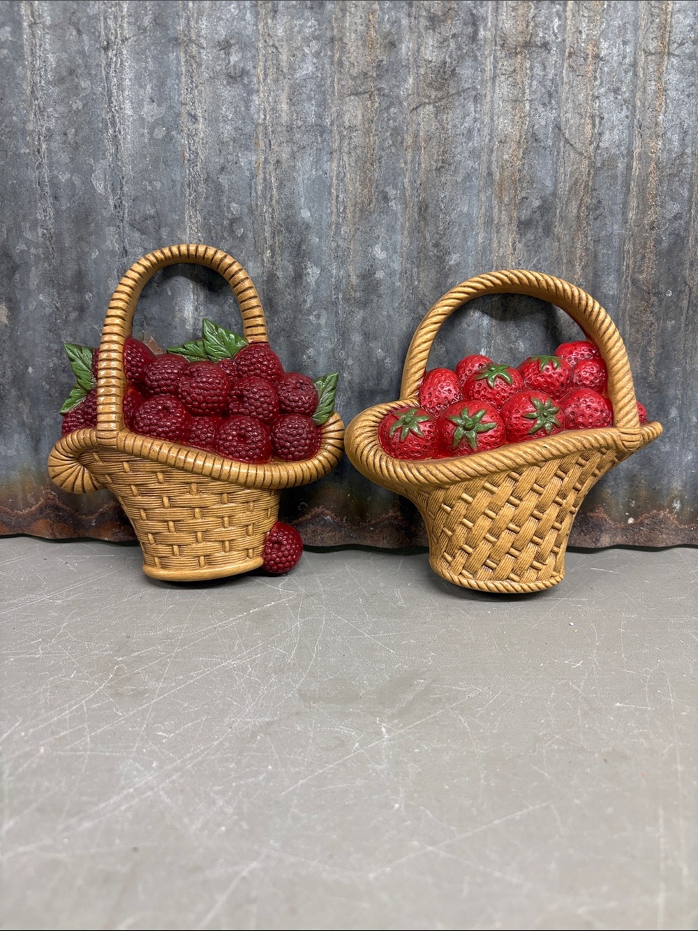 Burwood Products molded plastic berry basket wall plaques, made USA